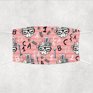 Women's Girls Pink Gold Sparkly School Design Custom Hand Pressed Face Mask